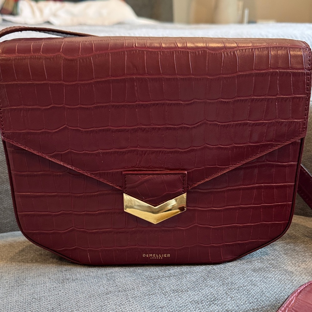 DeMellier London Croc-Embossed Crossbody Bag in Burgundy - Picture 2 of 16